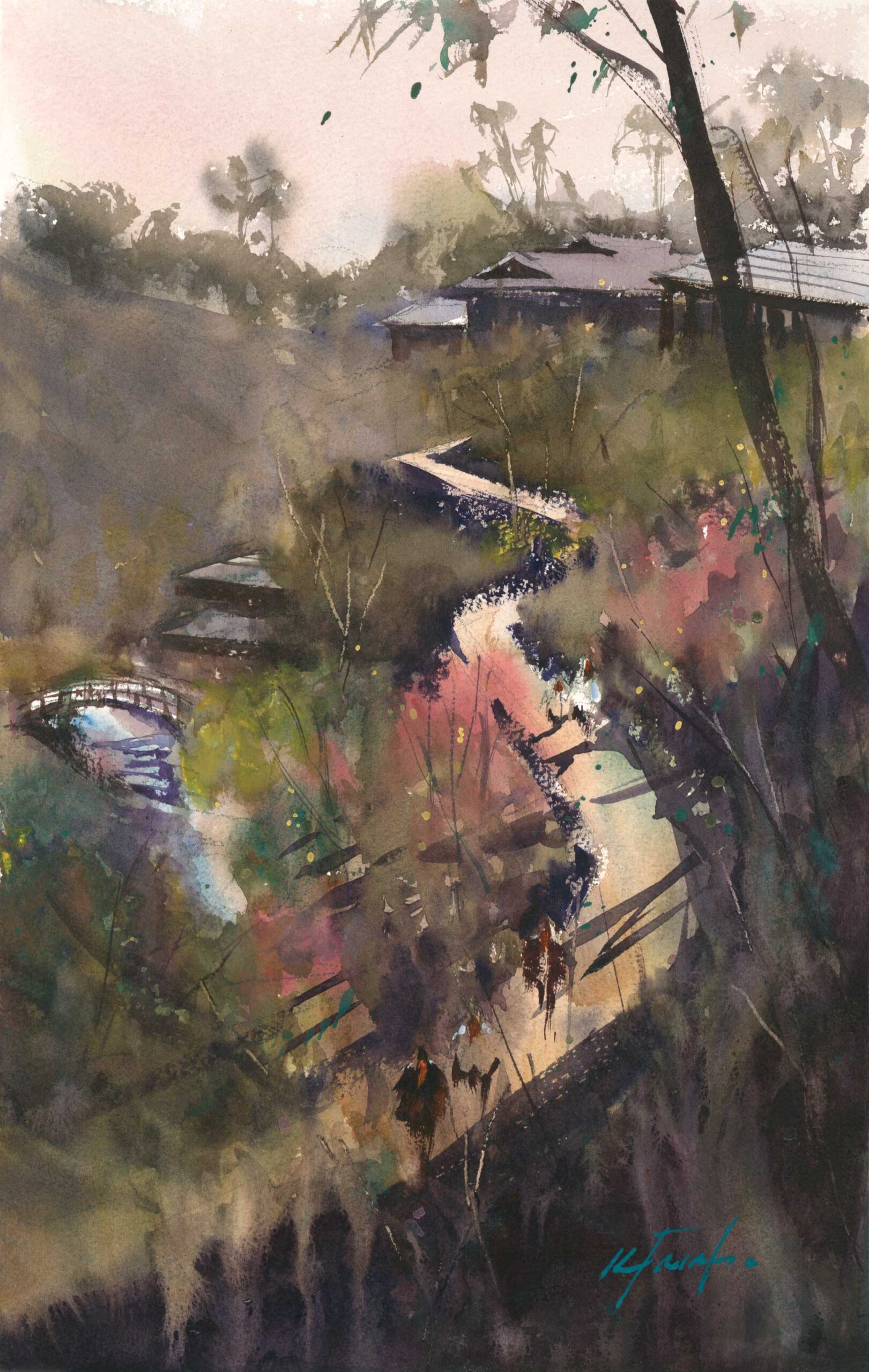 Keiko Tanabe, "Spring Has Arrived (Balboa Park, San Diego)," 2018, watercolor, 20 x 13 in., collection the artist, plein air 