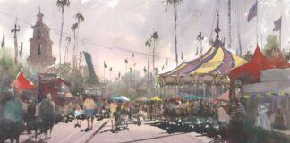 Keiko Tanabe, "Summer in San Diego," 2017, watercolor, 14 x 20 in., collection the artist, plein air