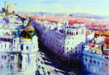 Amit Kapoor, "Beauty of Madrid," 2018, watercolor, 15 x 22 in., Collection the artist, Plein air