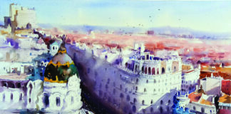 Amit Kapoor, "Beauty of Madrid," 2018, watercolor, 15 x 22 in., Collection the artist, Plein air