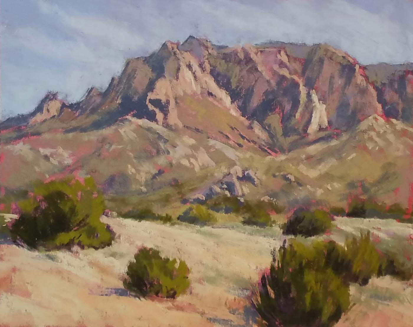 oil painting of mountain range in the desert
