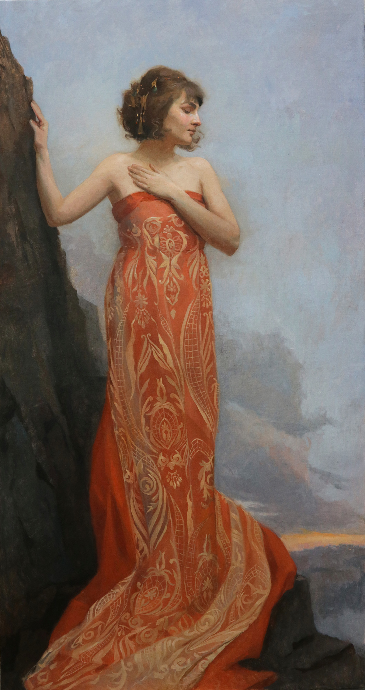 oil painting of woman figure; background receded 