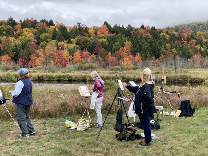 A common scene of happy plein air painters at Fall Color Week (the Publisher's Invitational with Eric Rhoads)