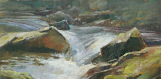 Oil painting of a river