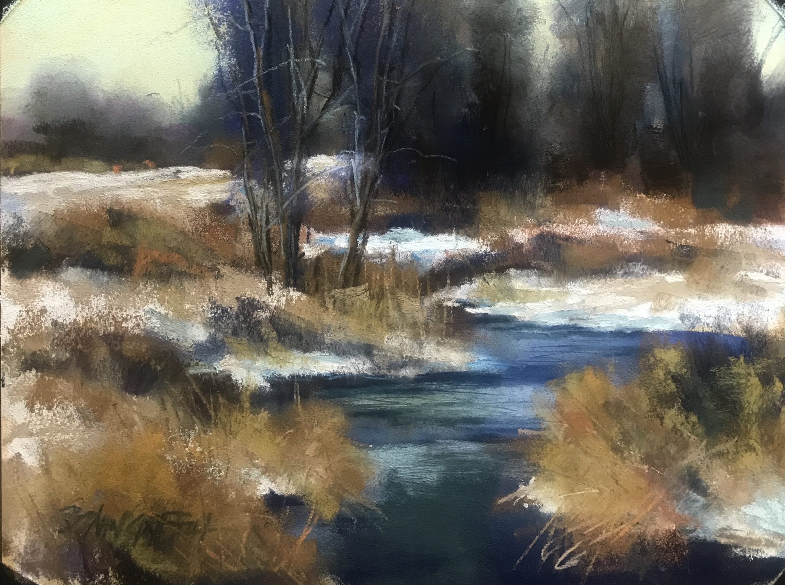 Bonnie Zahn Griffith, “River Dance,” 2022, pastel, 8 x 10 in., Available from Cawdry Gallery, Whitefish, MT, Plein air