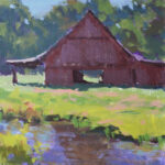 acrylic plein air painting of a barn