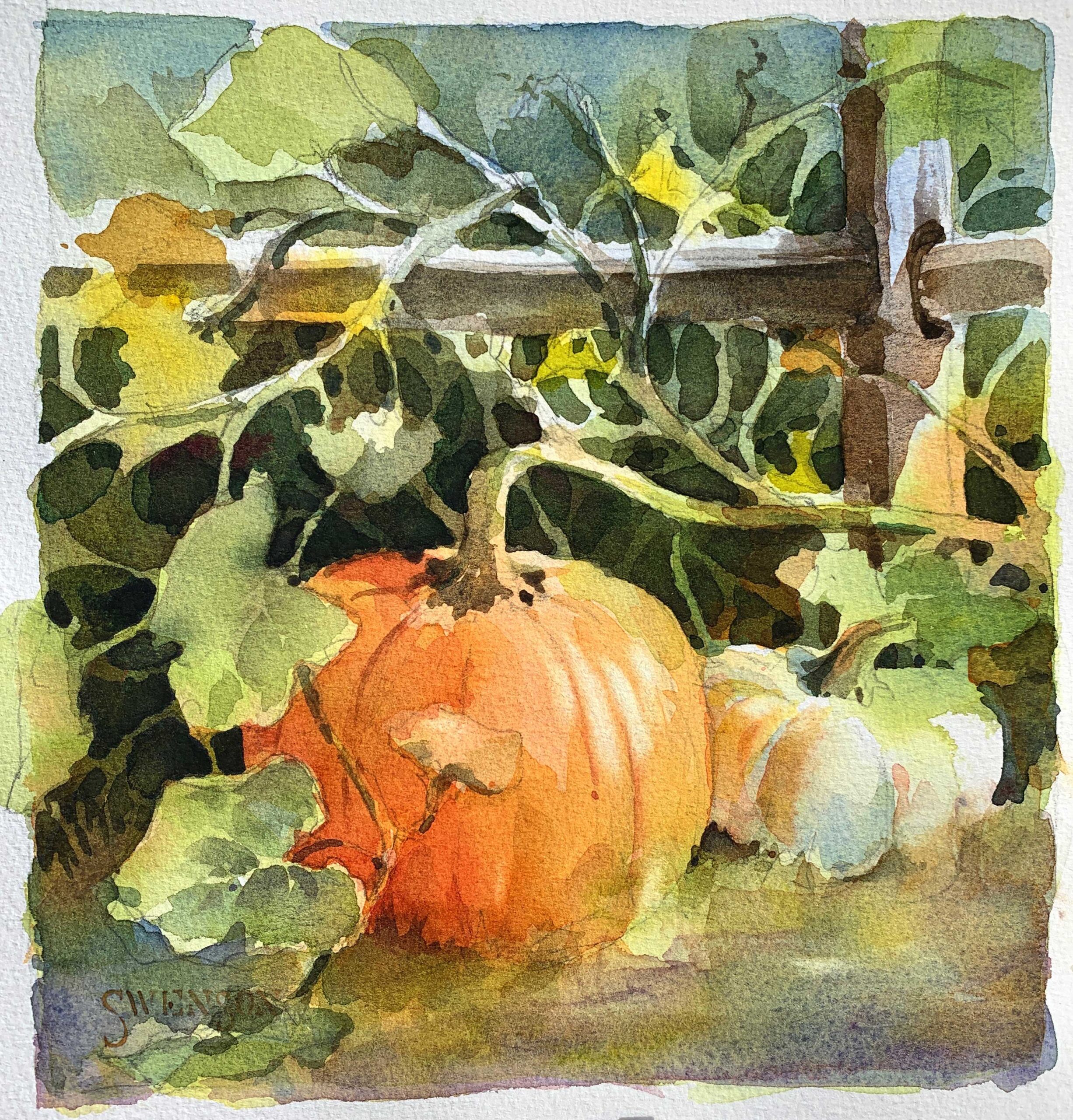 Brenda Swenson, "Autumnleaf Farm," 2018, watercolor, 9 x 8 in., Private collection, Plein air