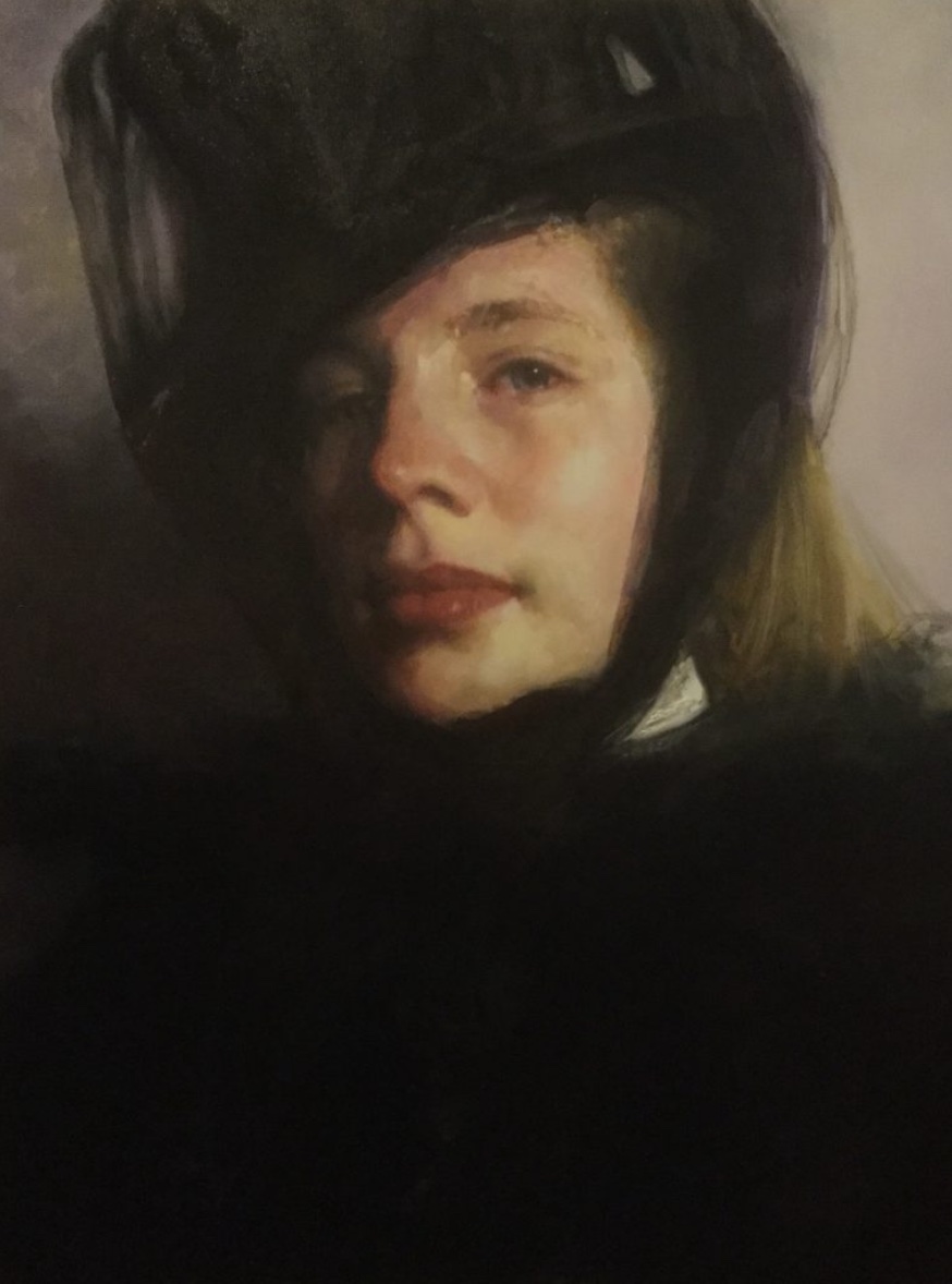 C.W. Mundy, “Emily In The Black Hat With Veil,” 2016, Oil on linen, 40 x 30 in.
