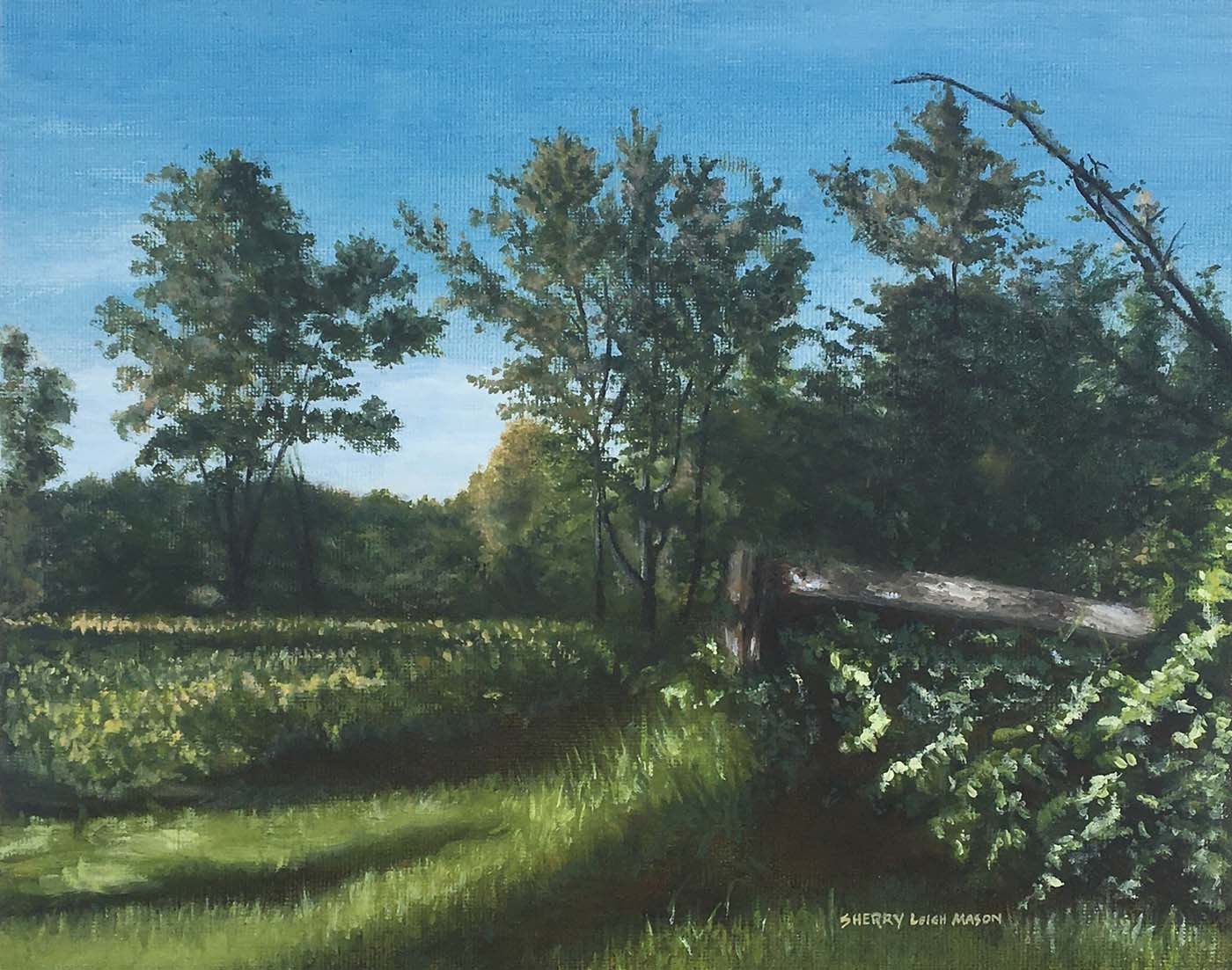 oil painting of winding road through forest