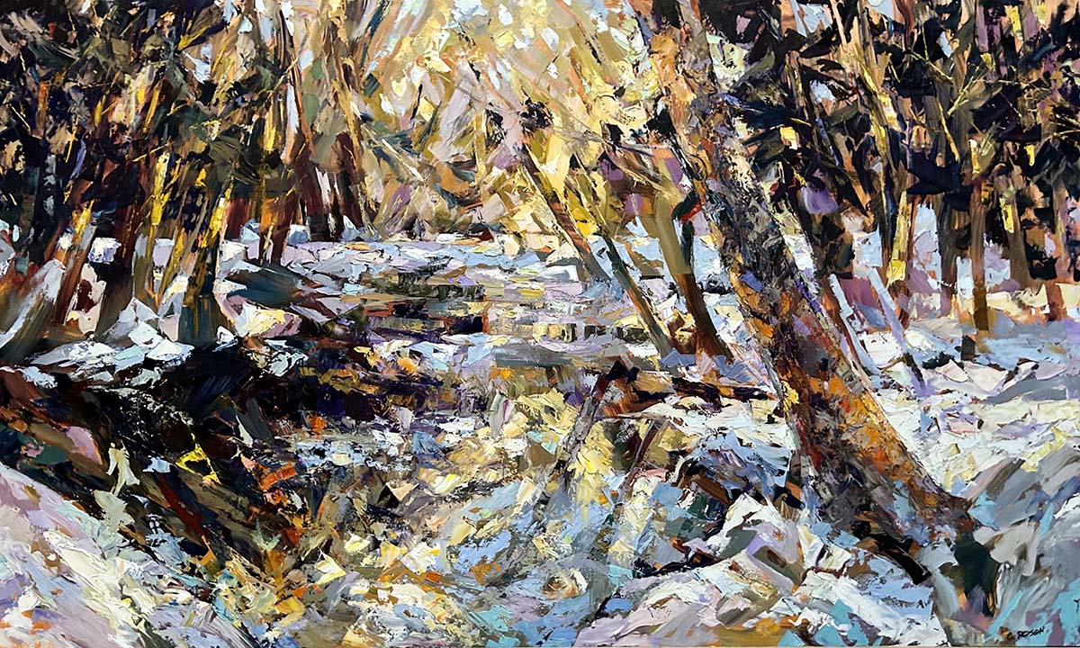 oil painting of a water scene in winter
