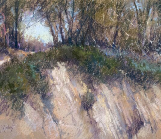 Richard McKinley, "Cliffs of Goleta," 2074, pastel, 12 x 18 in. Private collection Plein air