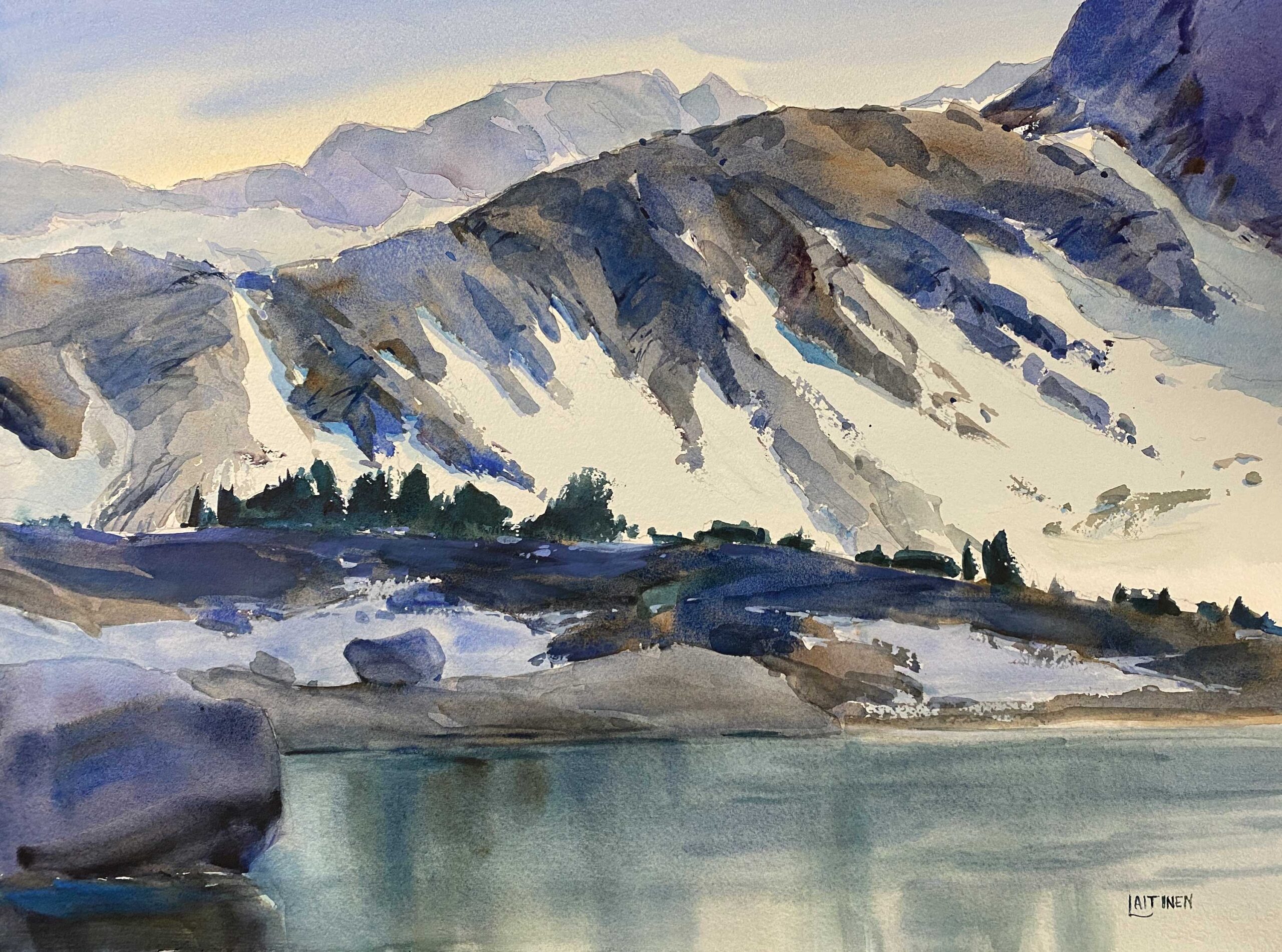 "Sun-Washed Slopes," watercolor, by Dale Laitinen