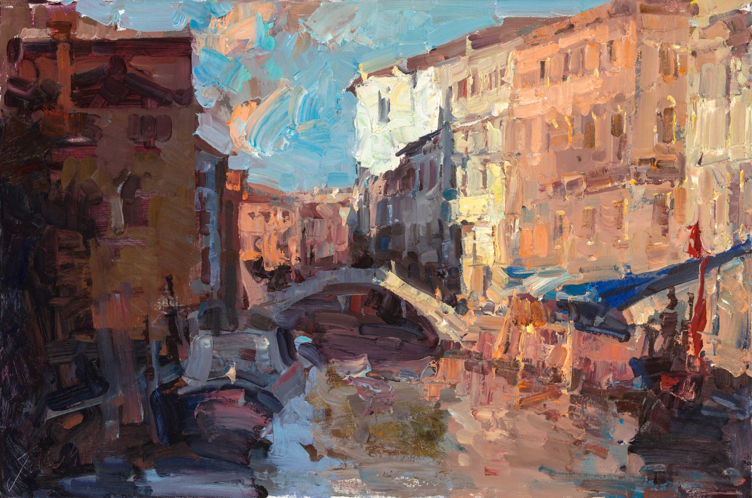 A Venice scene painted by Jove Wang for his painting workshop, "Expressive Cityscapes"