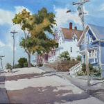 Featured Artwork: Brienne Brown watercolor painting of houses on a street