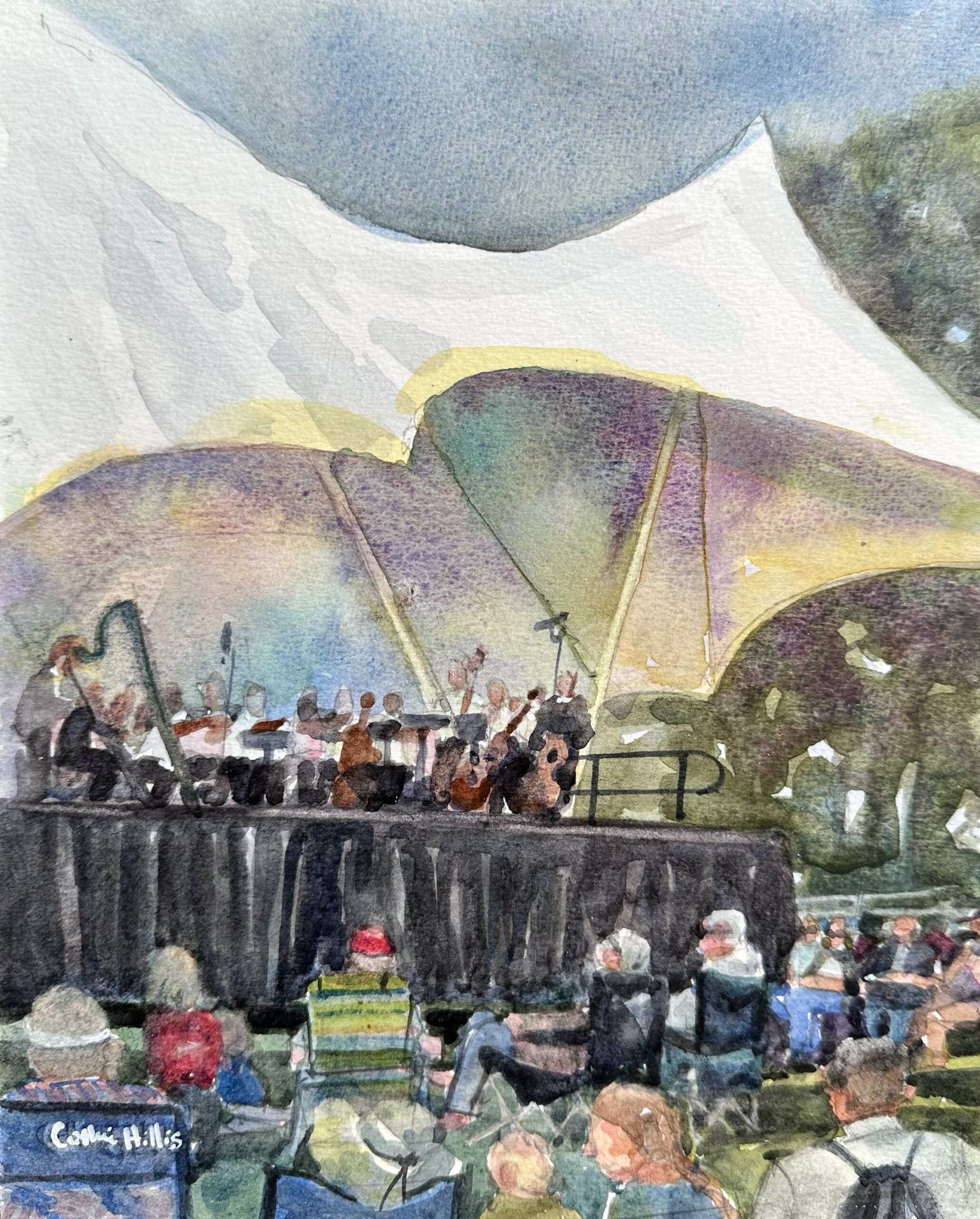 “A Little Night Music in Virginia” by Catherine Hillis, 2023, watercolor, 10 x 8 in., Available from artist, Plein air
