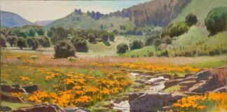 Ray Roberts, "Creekside Poppies," oil, 30 x 40 in.