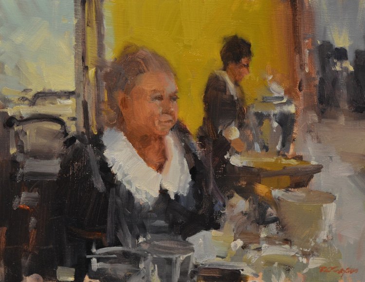 Randy Sexton, "Doris at Tea," 2015, oil on panel, 12 x 16 in.