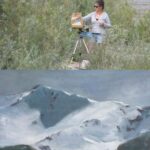 artist Jennifer reifenberg out in the field, and below, image of "power of gray"