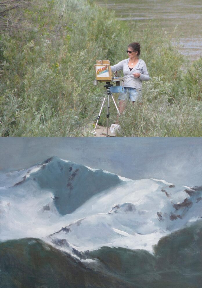 artist Jennifer reifenberg out in the field, and below, image of 