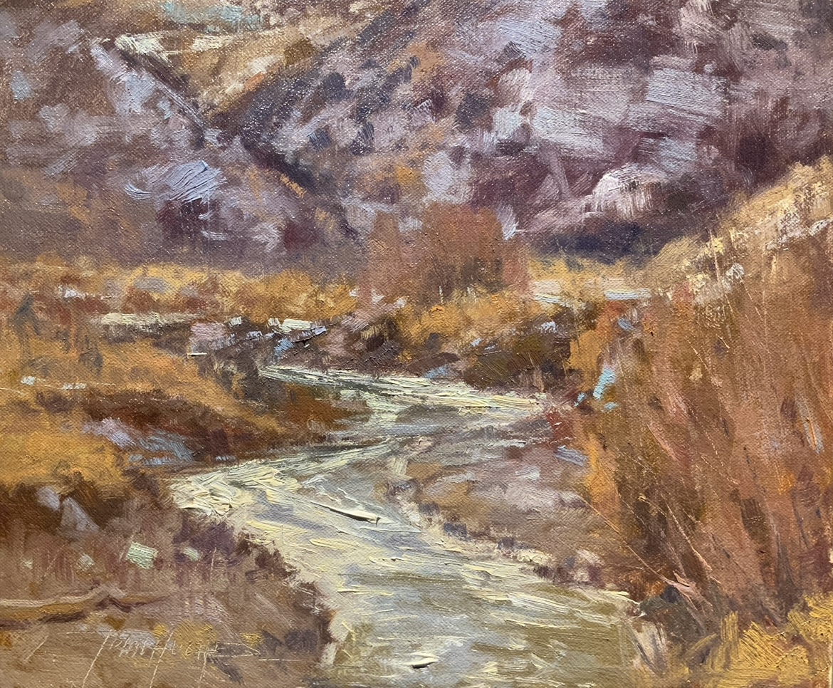 John Hughes, "Diamond Fork Canyon," 2023, oil, 10 x 12 in., plein air