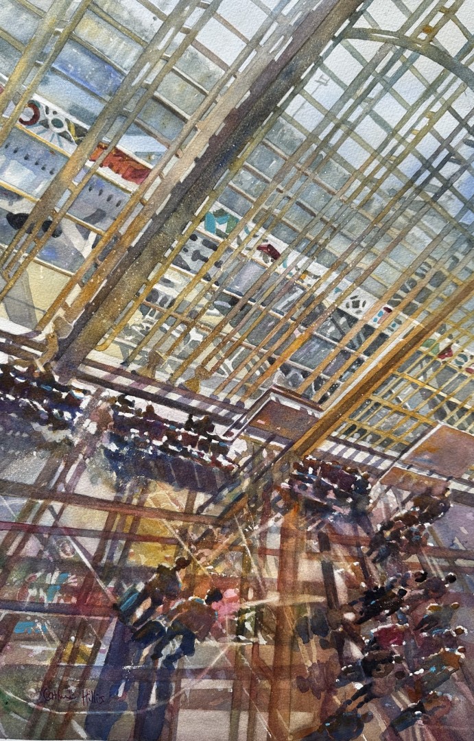 PleinAir Salon - Catherine Hillis (Virginia), “Busy Day at DCA,” Watercolor, 21x14 in.