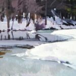 Marcia Burtt, "Ice on the Merced," painting with acrylics in cold weather