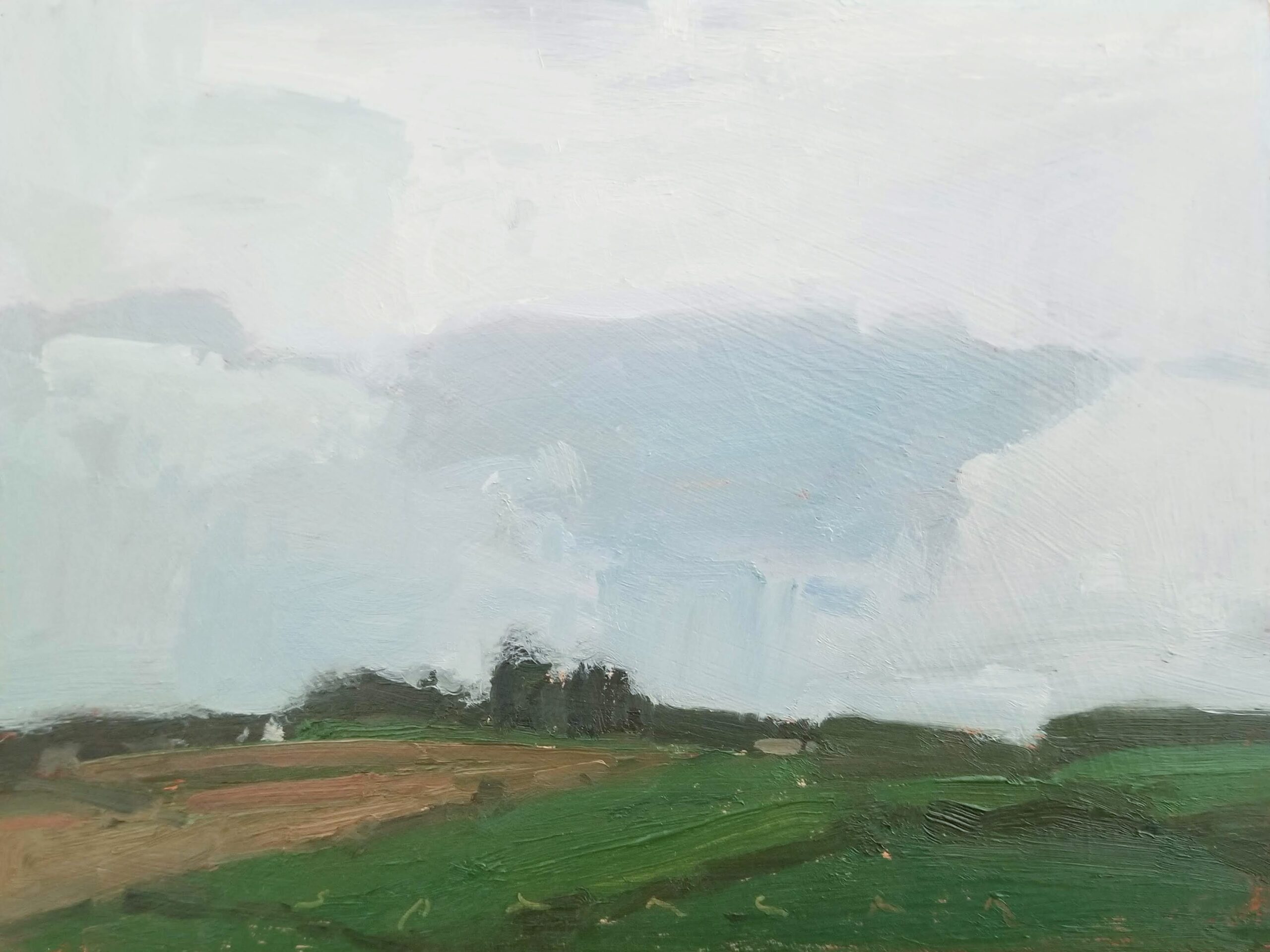 Erin Spencer, "Clouds Forming Over Ancient Lands," 2022, oil, 6 x 8 in.; Private collection; Plein air painting