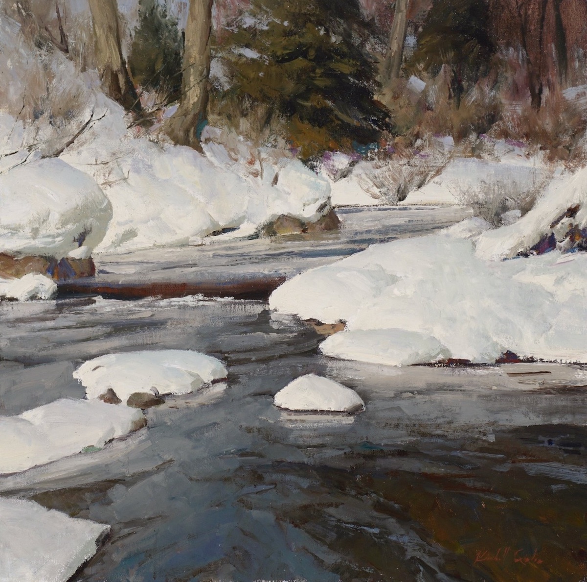 Kimball Geisler, “Splunge Pool Winter,” Oil, 20 x 20 in.