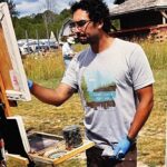 Hector Acuna artist painting on location