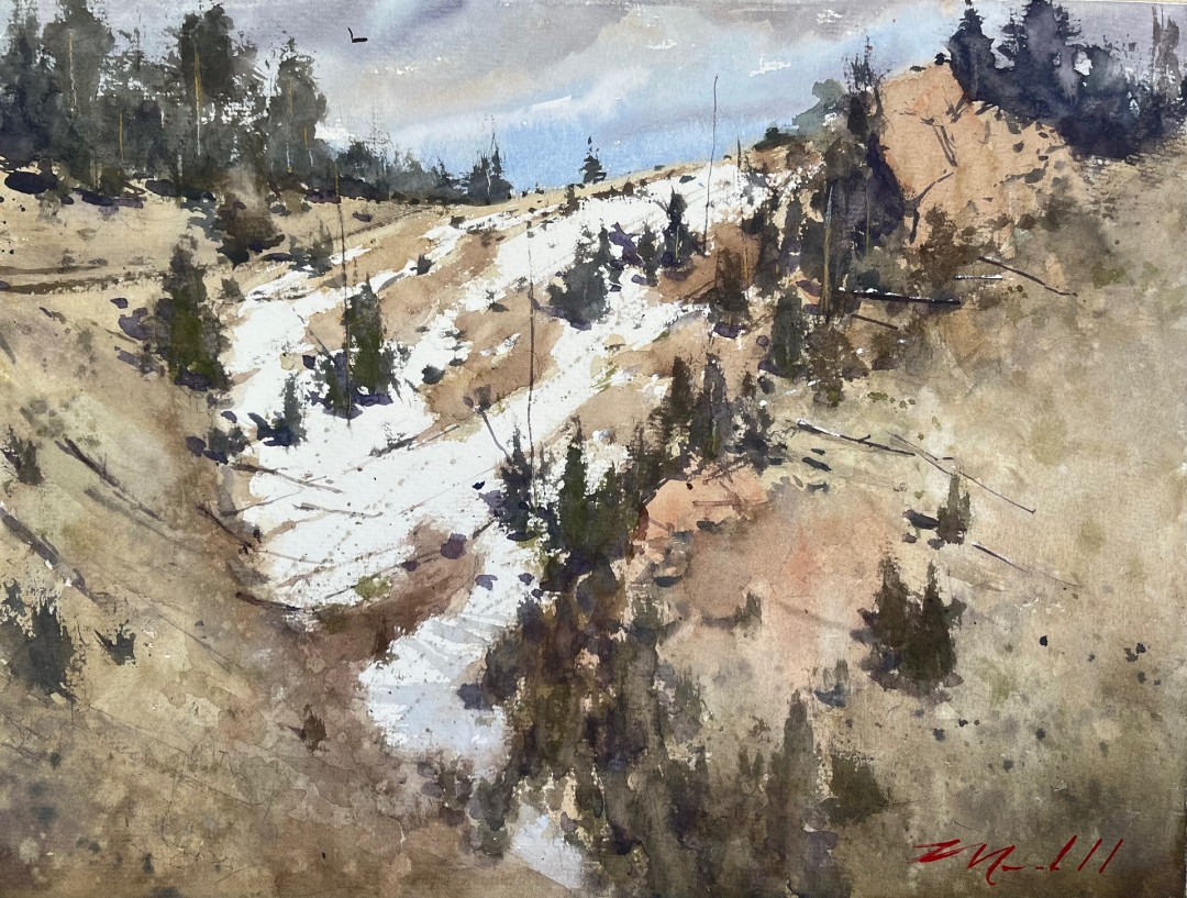 Daniel Marshall (Denver, CO), “Foothill Dusting,” Watercolor, 12x16 in.