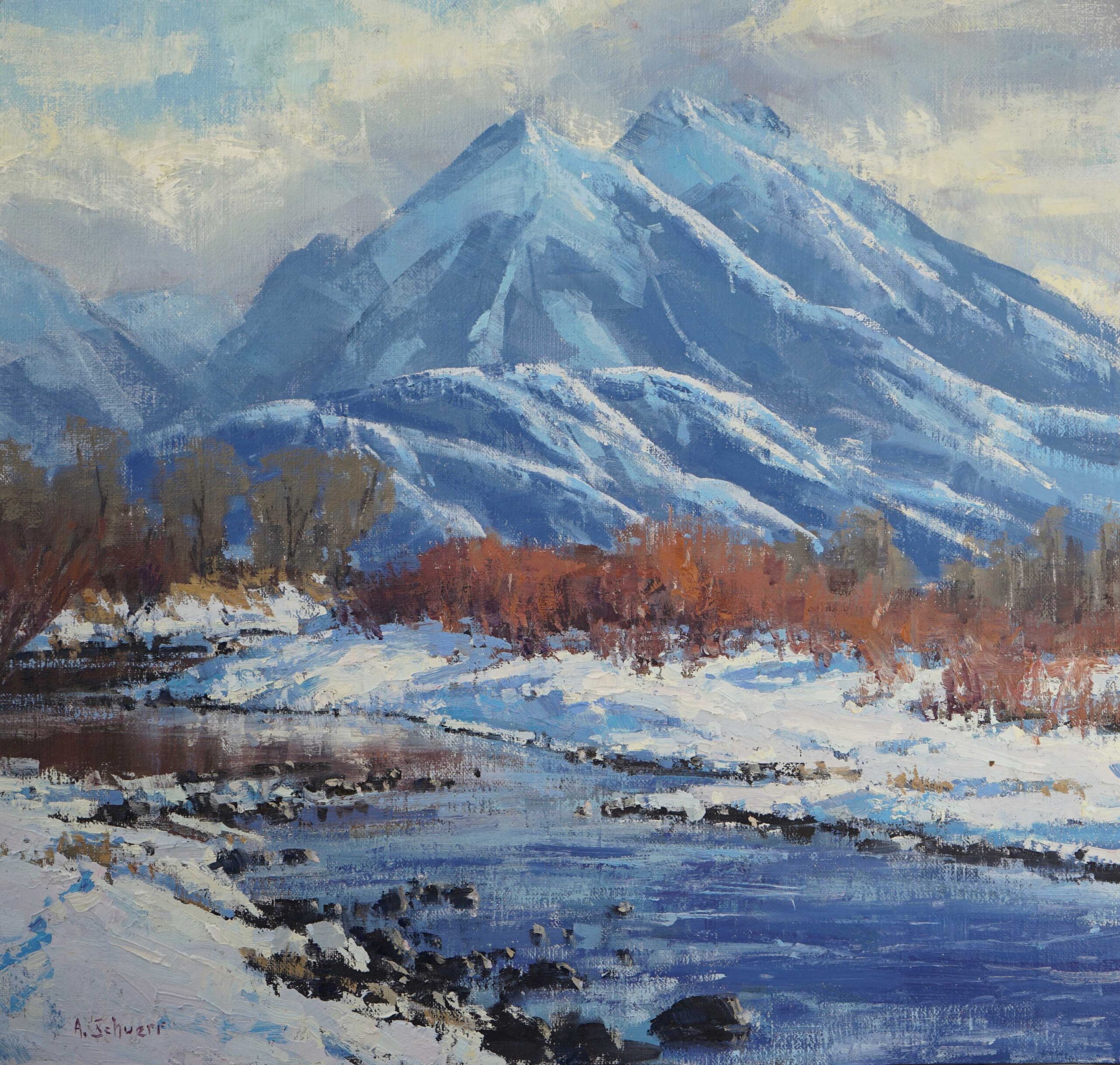 Painting winter landscapes - Aaron Schuerr, “Emigrant Peak,” 2019, oil, 17 x 18 in., Available from artist, Plein air