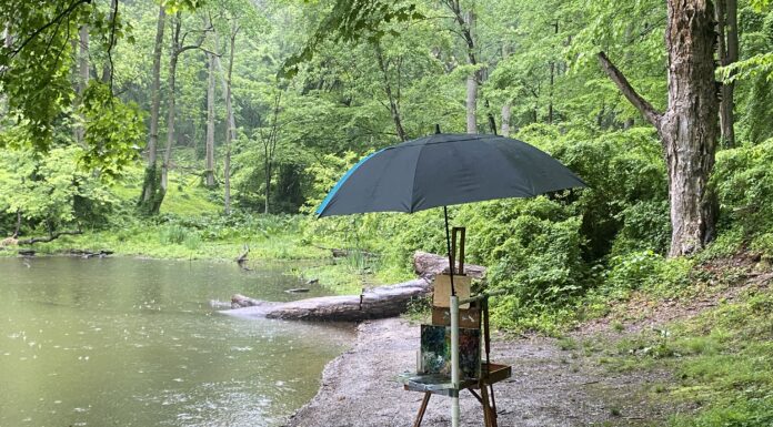 plein air painting in Spring flooding