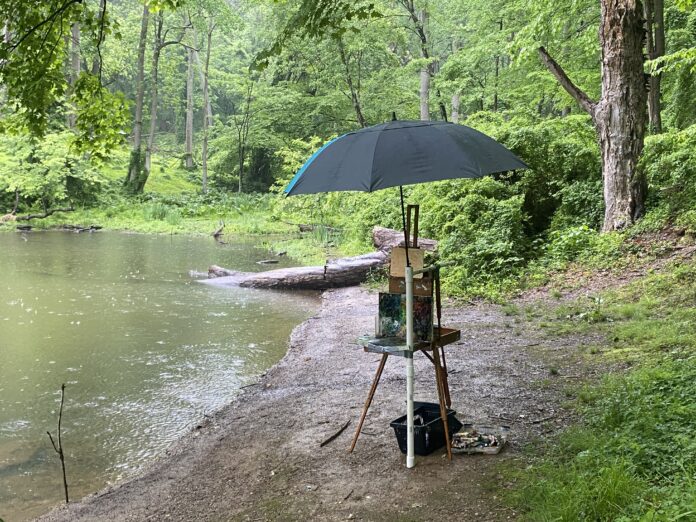 plein air painting in Spring flooding