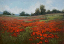 Jane Hunt, “May Poppies,” oil, plein air, 11 x 14 in.