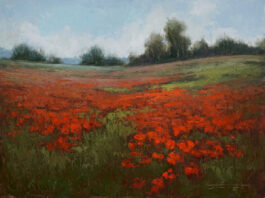 Jane Hunt, “May Poppies,” oil, plein air, 11 x 14 in.