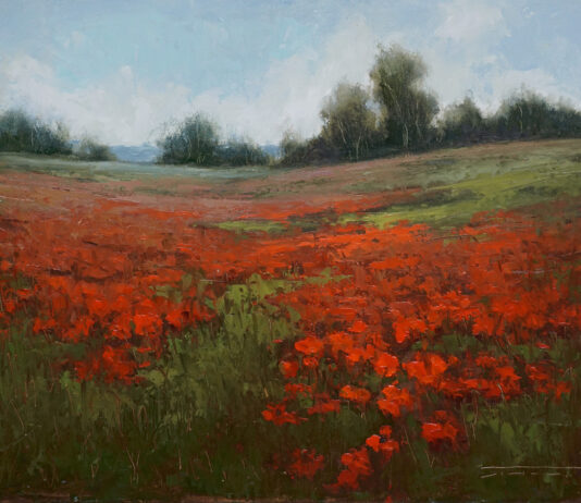 Jane Hunt, “May Poppies,” oil, plein air, 11 x 14 in.