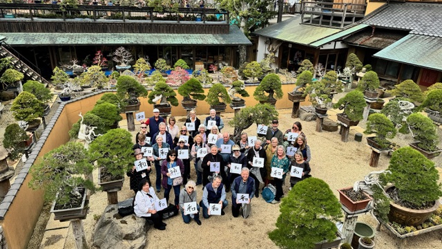 The Plein Air Japan group posed for a picture after taking a Japanese Calligraphy class