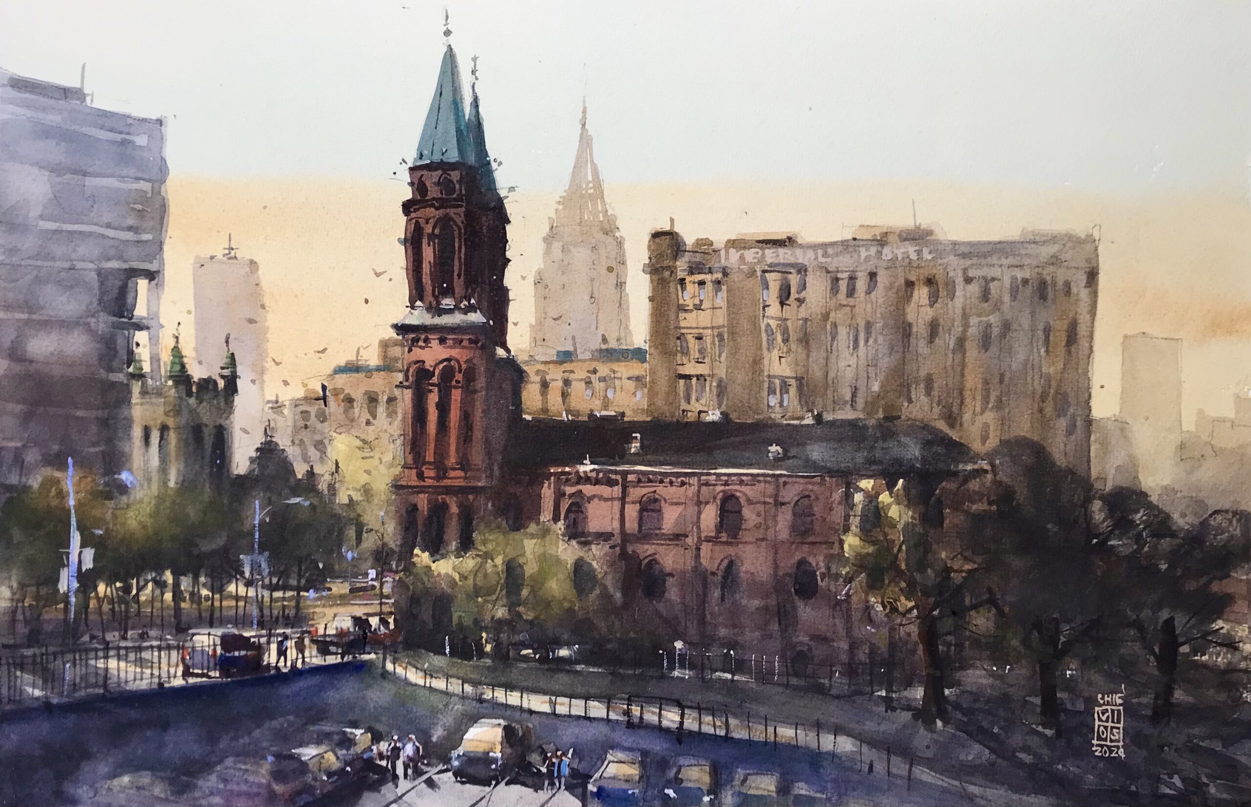 Best Architecture award: "Blessed Atlanta" by Richie Vios, 16x22 in., Watercolor on Watercolor Paper