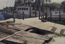 Olmsted Plein Air - "Watch Your Step" by Neal Hughes, 20x24 in., Oil on Linen Canvas