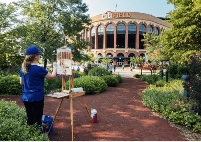 Theresa Kasun painting on location at the Mets stadium