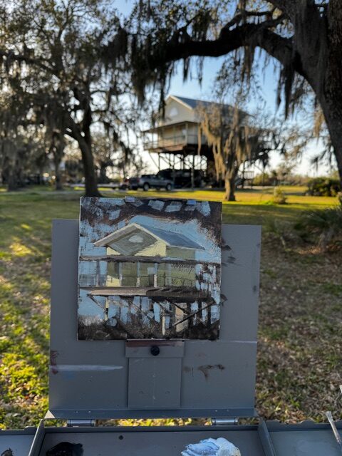 Painting on location with Spanish moss hanging from the trees