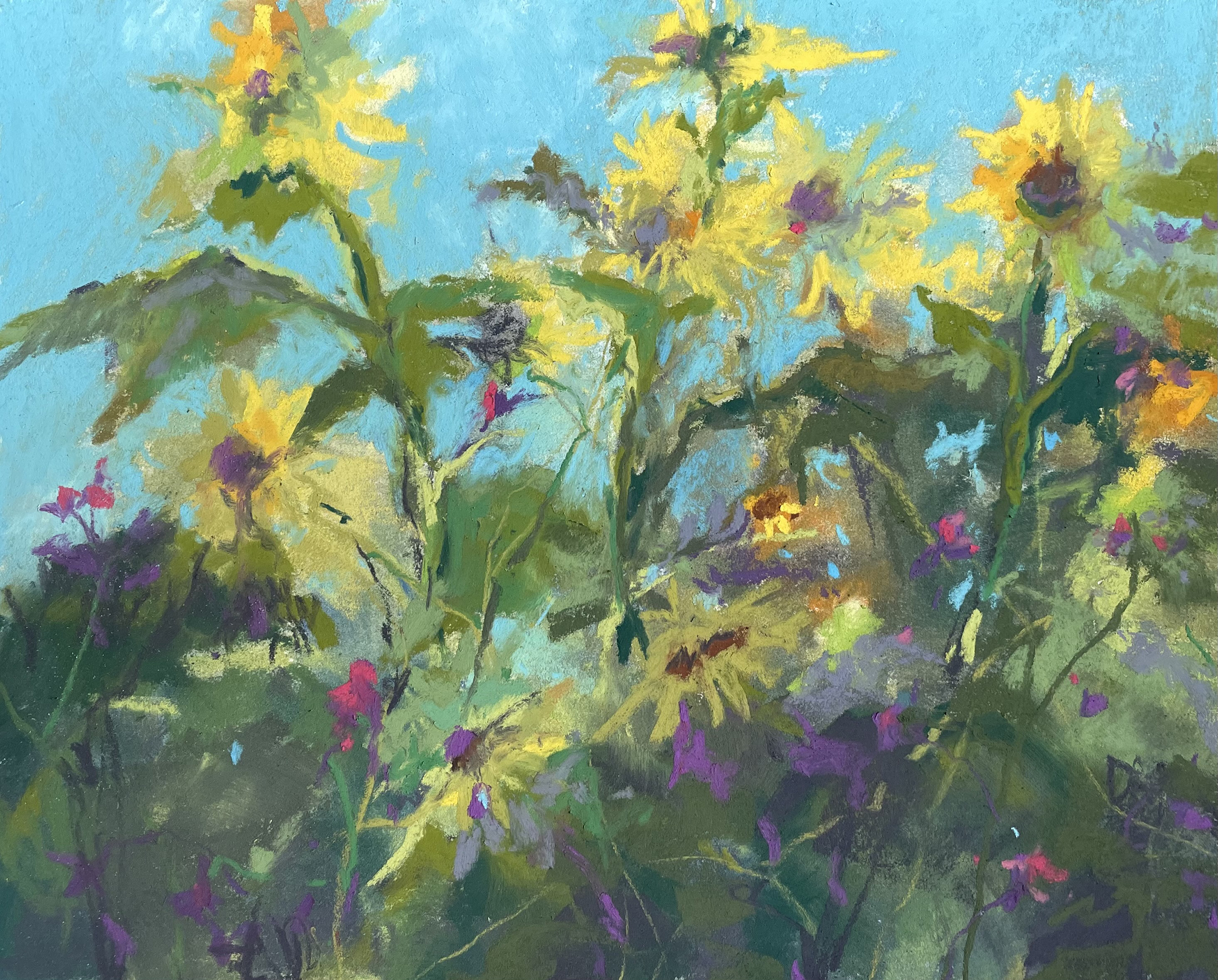5. Julie Skoda, “Morning Sunflowers,” 2023, pastel, 8 x 10 in., Available from artist, Plein air