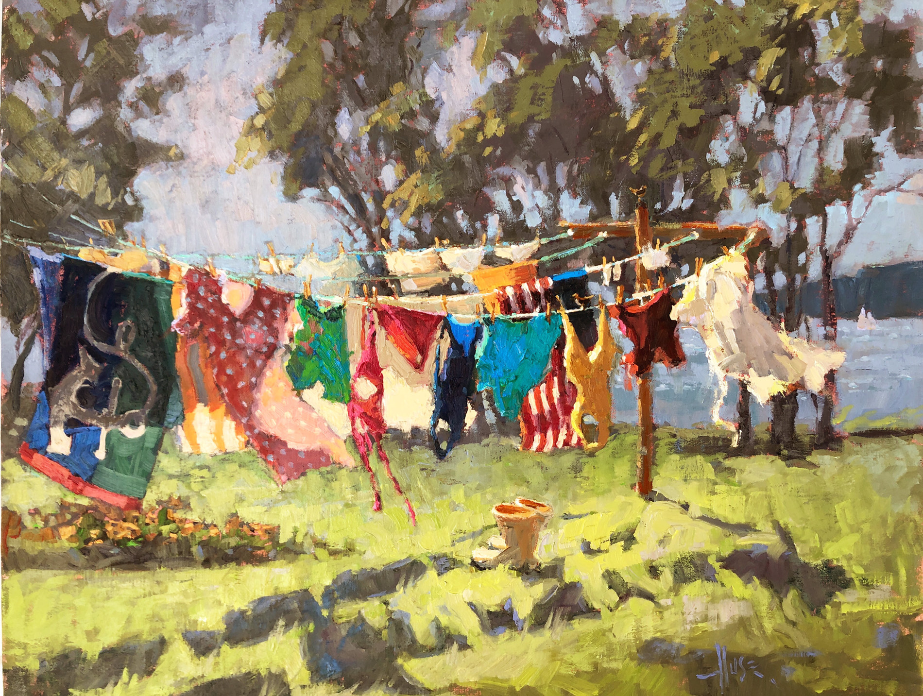Debra Huse, “Suits ’n’ Boots,” 2019, oil, 16 x 20 in., Private collection, Plein air