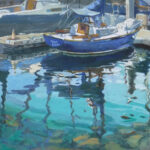 A Plein Air Painting RoundUp: 9 Riveting Renditions of Boats 1. Krentz Johnson, “Knock on Wood,” 2023, casein, 16 x 20 in., Available from artist, Plein air painting