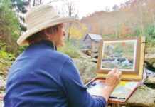 Sharon Griffes Tarr, plein air painting on location and staying cool in the heat