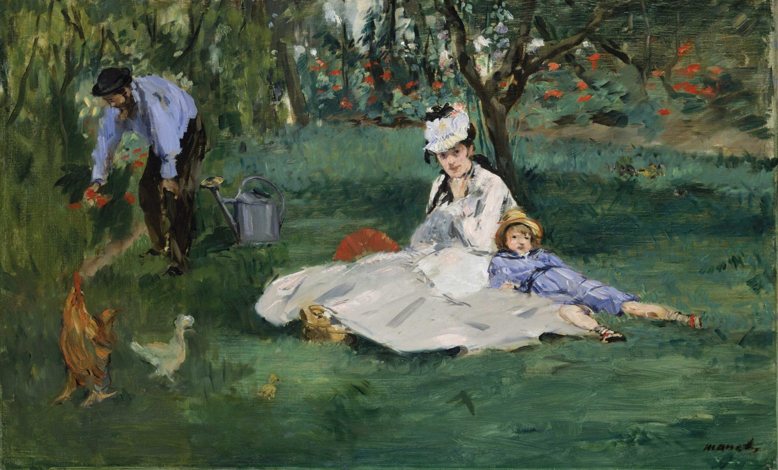 Edouard Manet, "The Monet Family in Their Garden at Argenteuil," 1874, oil on canvas, 24 x 39 1/4 in., The Metropolitan Museum of Art, Bequest of Joan Whitney Payson, 1975