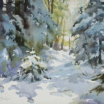 A Particular Kind of Beauty Poppy Balser, "Spring Sunshine on Fresh Snow," 2021, watercolor, 11 x 14 in., available from artist, plein air