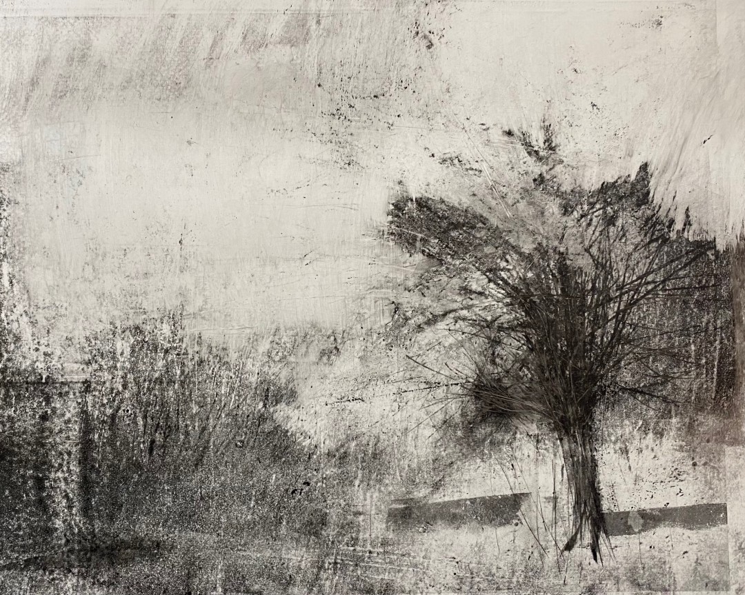 PleinAir Salon art competition - Third Place Overall: Nicki Heenan (United Kingdom), “All The Leaves Are Gone,” Charcoal, 14x18 in.