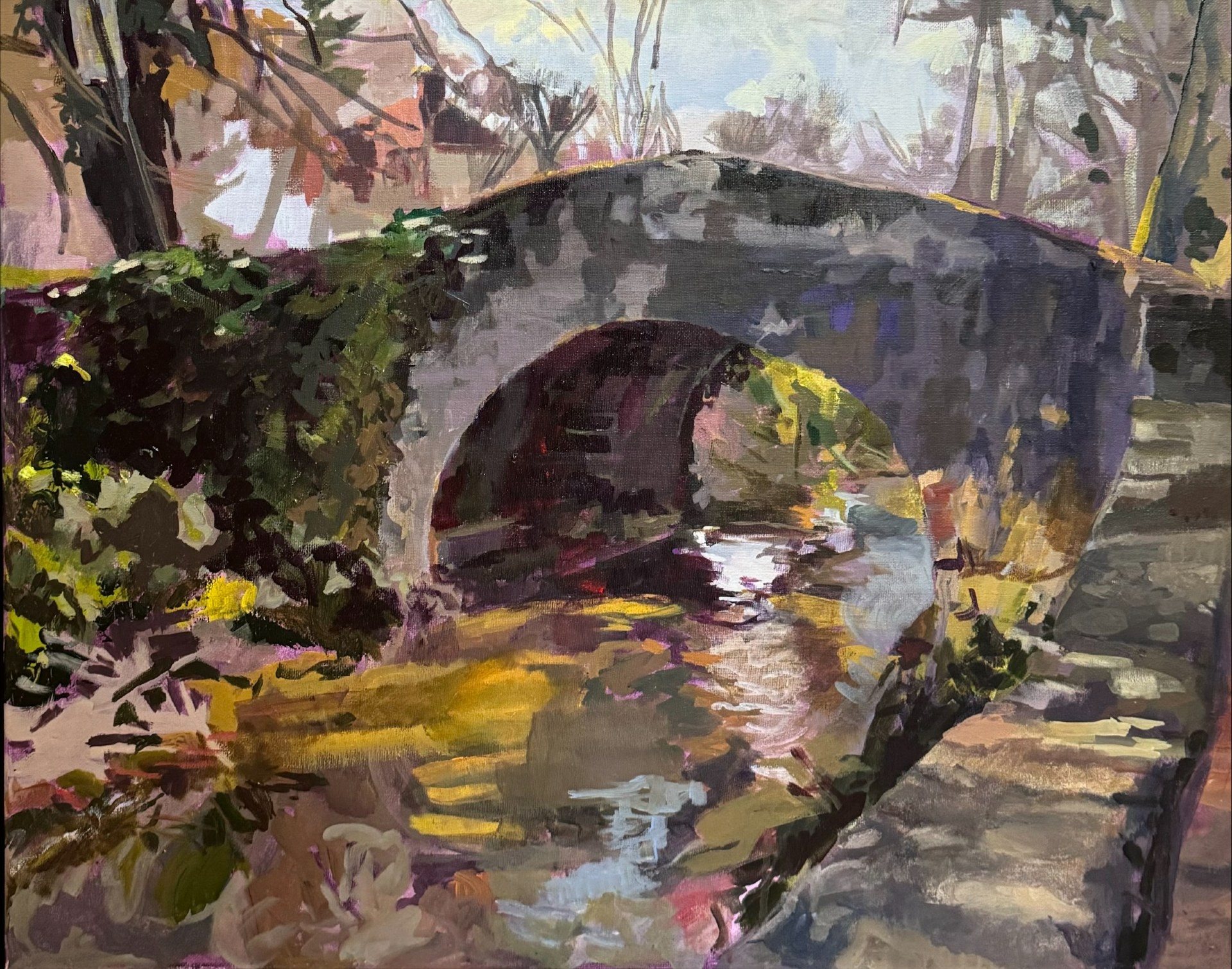 Best Plein Air Acrylic & Gouache: Lynn Lewis, “Bridge,” Acrylic, 24x32 in.