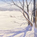 11 Winter Wonderlands Winter painting with snow - 9. Susan Lynn, "Winter Shadows," 2024, watercolor, 9 x 12 in., Available from artist, Studio from plein air study